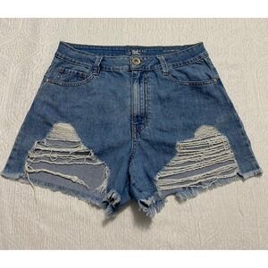 Rewash Bemore Distressed Ripped Jean Shorts Size 30 Blue High Rise Frayed